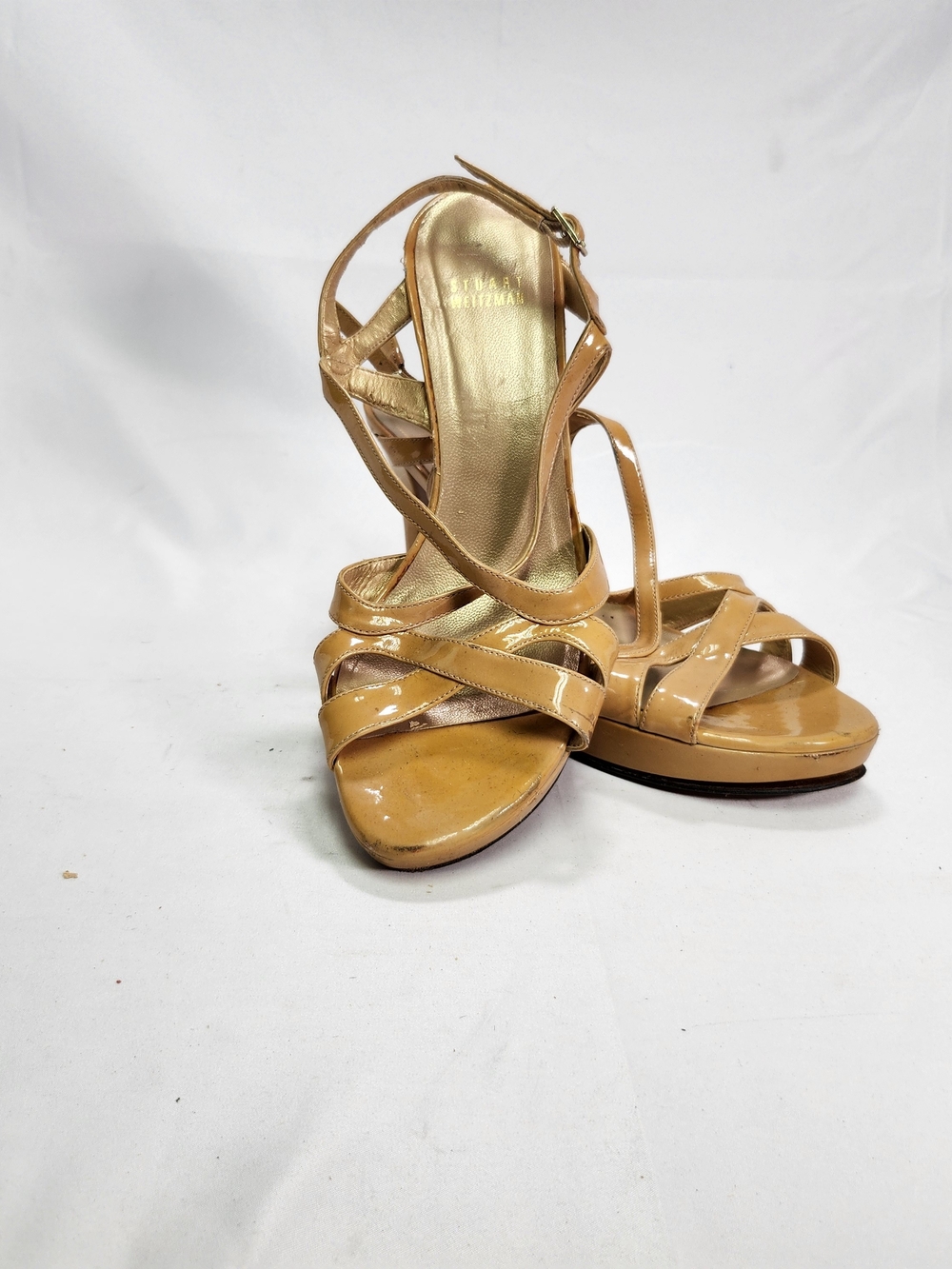 Stuart Weitzman Nude Patent Strappy Platform Sandals